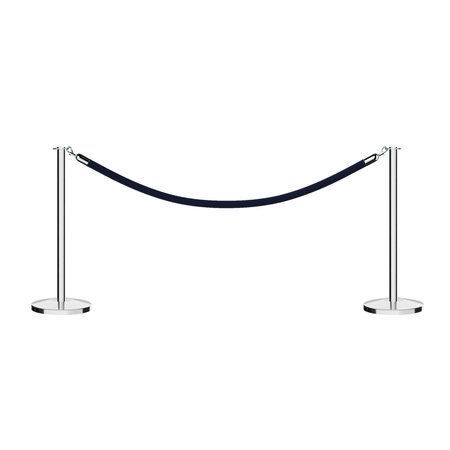 MONTOUR LINE Stanchion Post and Rope Kit Pol.Steel, 2 Flat Top 1 Dark Blue Rope C-Kit-2-PS-FL-1-PVR-DB-PS